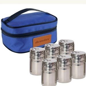 NWOT Wealers 6 Piece Stainless Steel Salt and :
Pepper Spice Shakers